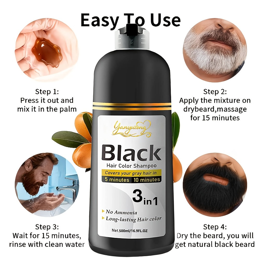 16.9fl.oz Beard & Hair Dye Shampoo | Natural Plant Pigments, Gentle On Scalp, Fast Gray Coverage - Black | Ideal Gift for Halloween, Christmas & Valentine's Day