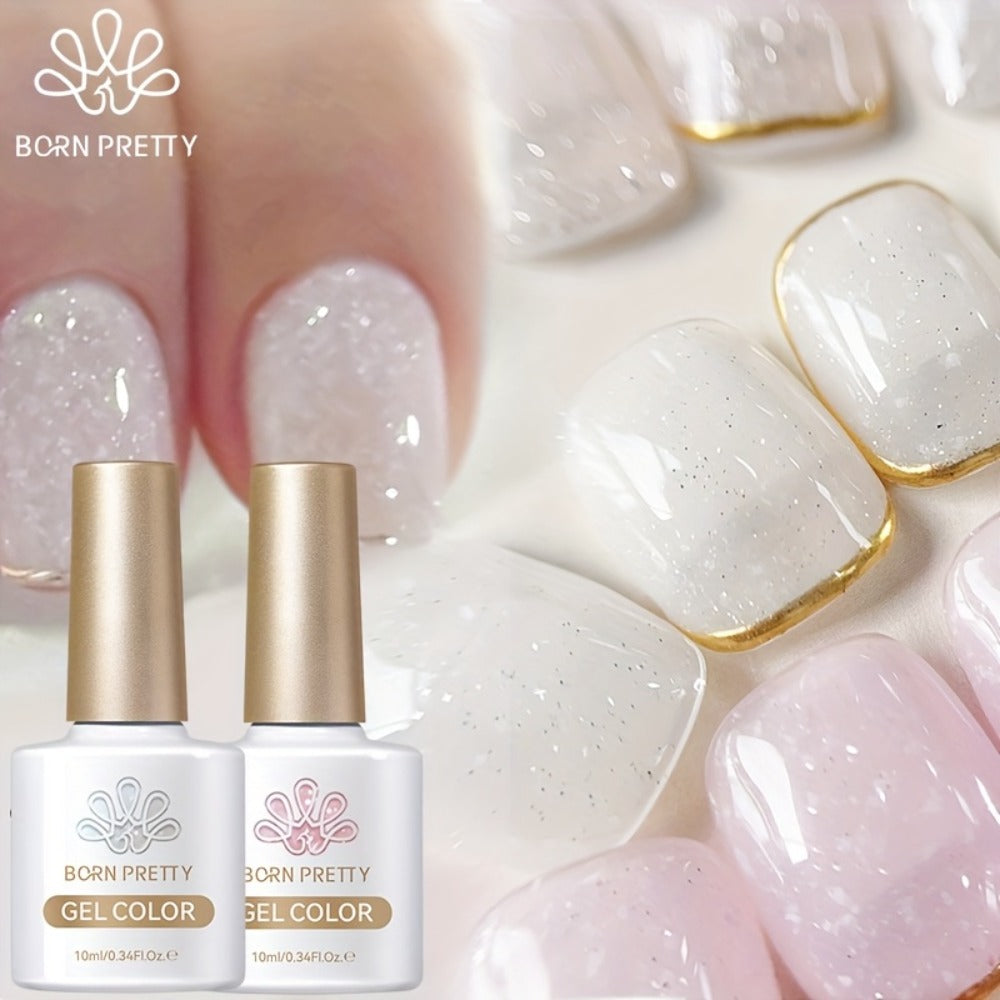 BORN PRETTY 2pcs 0.34oz Snow Glitter Jelly Gel Polish Whte Pink Nail Supplies Vernis Semi Permanent Nail Art Manicure Soak Off LED Gel Nail Varnishes,  Shimmering Nails, Professional Manicure, Longlasting Gel, Uv Gel Varnish, Salon Professionals