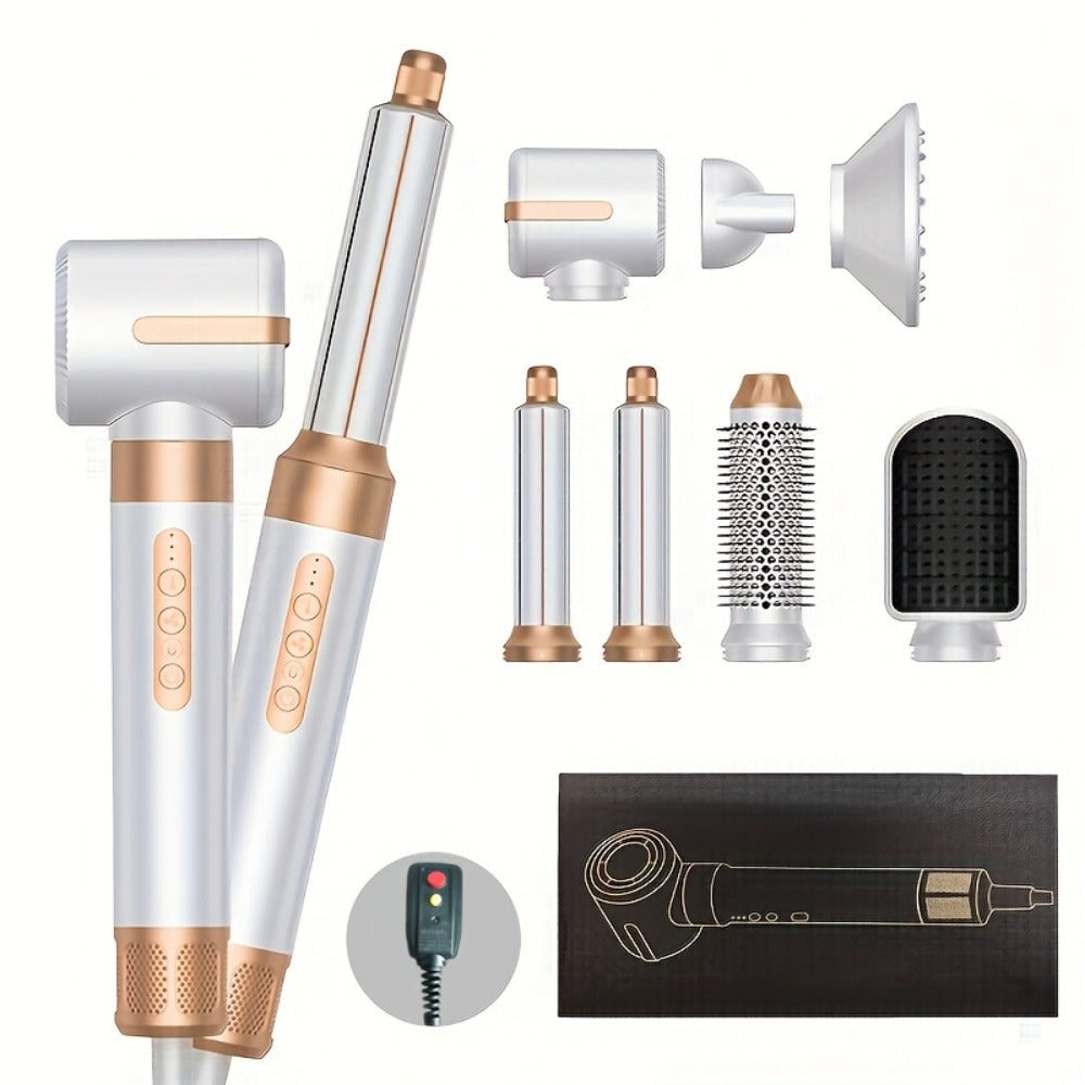 Hair Dryer Brush 7 in 1, 110000 RPM Hair Dryer with Diffuser for Curly And Twisted Hair Professional Ionic Brush Blow Dryer for Salon-Quality Styling, White Golden