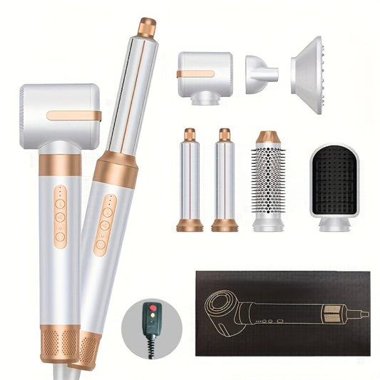 Hair Dryer Brush 7 in 1, 110000 RPM Hair Dryer w1ith Diffuser for Curly And Twisted Hair Professional Ionic Brush Blow Dryer for Salon-Quality Styling, White Golden