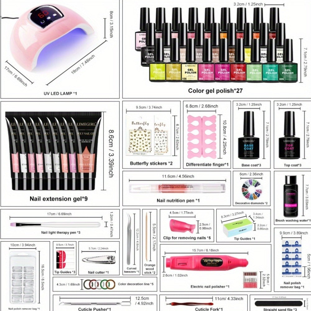 Limegirl Poly Gel Nail Kit: 36 Color Nail Polish Poly Gel Poly Gel with Nail Light Starter Set - Poly Gel Poly Gel Poly Gel Poly Gel Nail Extension Kit with Other Basic Poly Gel Nail Art Tools, Professional Poly Gel Nail Extension Kit for Beginners