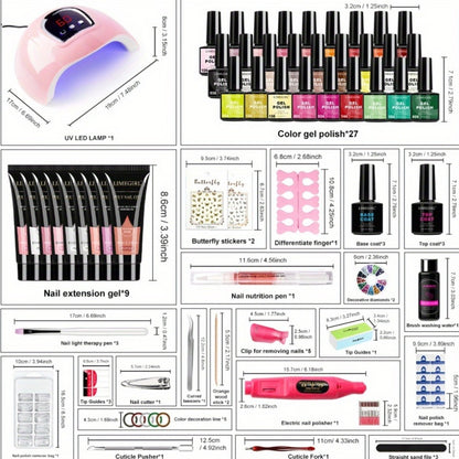 Poly Gel Nail Kit 36 Colors with LED Nail Lamp – Complete Polygel Nail Extension Starter Set with Nail Art Tools, Slip Solution, Dual Forms & UV Gel Polish for Beginners and Professionals
