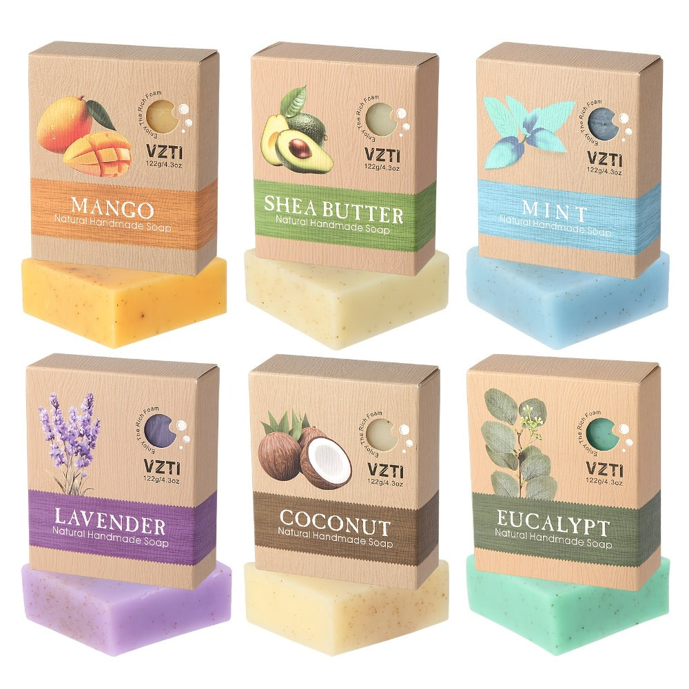 3pcs/6pcs Exfoliating Handmade Soap - 122g Natural Bar Soap With Eucalyptus, Peppermint, Lavender, Mango, Coconut & Shea Butter Essential Oils for Deep Cleansing, Moisturizing Self-Care, Easter Gift Set, Travel Essential-Local Warehouse