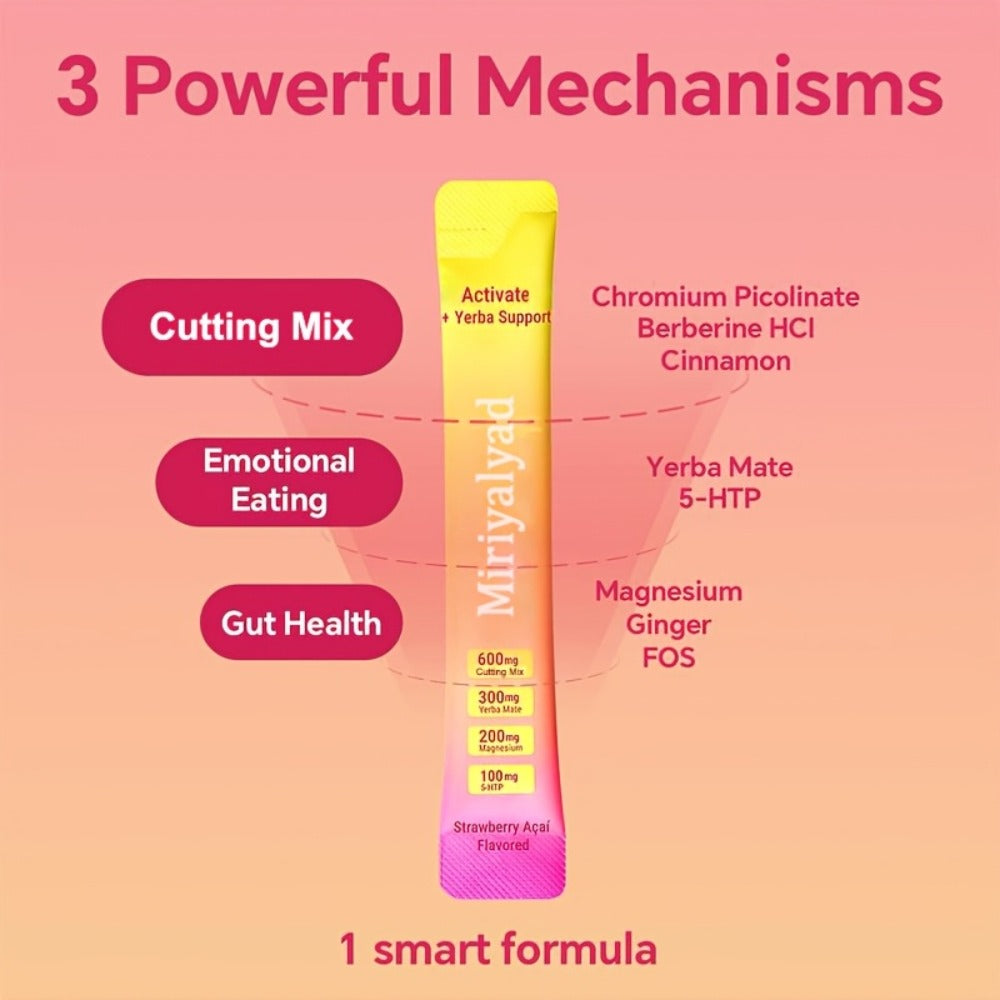 30 Strawberry Acai Flavored Sticks • Vegan Cutting Mix Dietary Supplement with Berberine And Yerba Mate • Natural Support • Gluten-Free • Dairy-Free • Perfect Family Gift