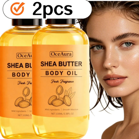 Shea Butter Body Oil Lightweight Moisturizing Fast Absorbing Gentle Mild Cleansing Formula Soft Smooth Skin All Body Use Non-Greasy Daily Skin Care 3.38oz 2pcs
