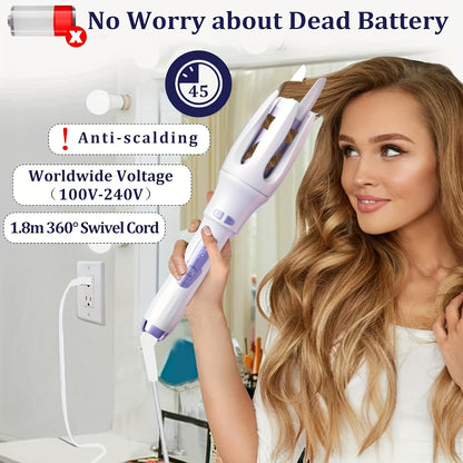 Automatic Hair Curler Rotating Barrel Electric Auto Curling Iron with US Plug Ceramic Tourmaline Hair Waver for Women Mom Birthday Gift Purple