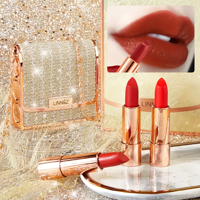 3pcs Matte Lipstick Set, with Silvery Chain Bag Packaging, Velvet Lipstick Gift Box Set, Waterproof And Long-lasting, Stretchable, Red Lipstick Set 3.5g X3pcs, Suitable for Mother's Day, Valentine's Day And Other Festival Gifts