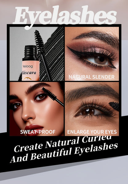 Waterproof Mascara Set 3pcs — Lengthening Volumizing Curling Mascara with 3 Brush Heads (Sea Urchin, Spiral, Conical), Long-Lasting Sweatproof Humidity-Resistant Eye Makeup