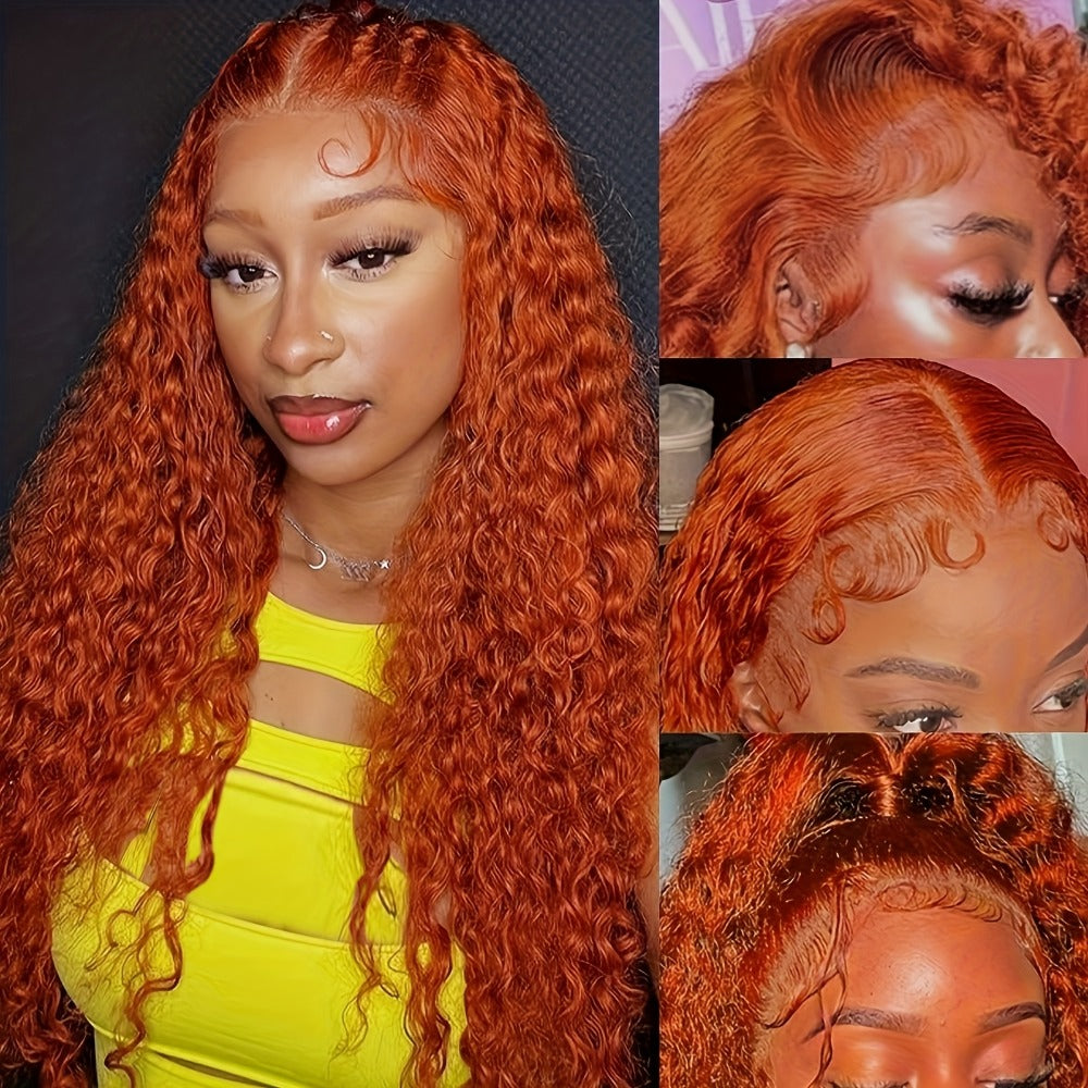 13x4 Deep Wave Orange Ginger Lace Front Wig Orange Glueless Lace Frontal Wig Ginger Orange Curly Lace Frontal Wig Curly Orange Colorful Wig for Women for Christmas Halloween 26 Inch