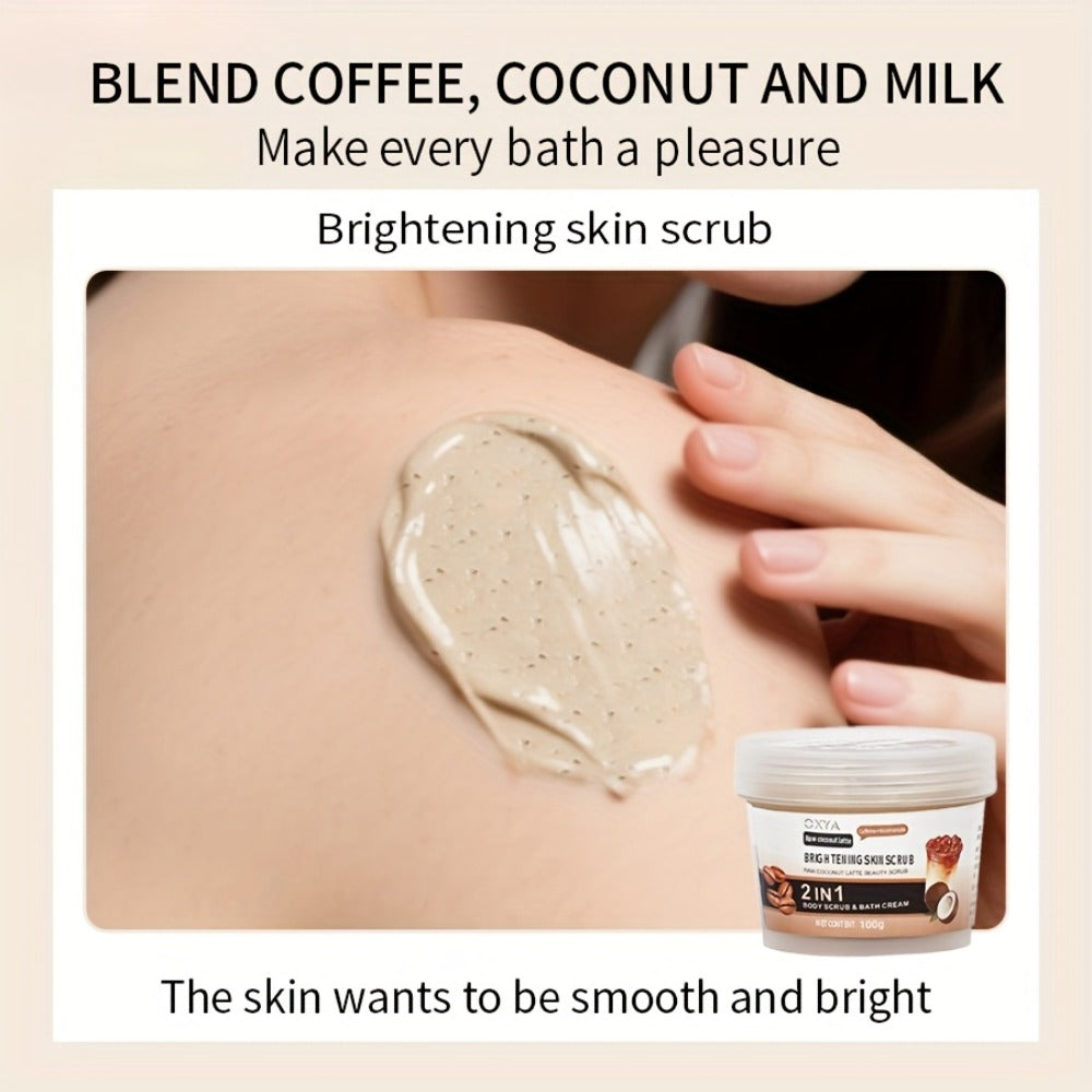 Raw Coconut Latte Scrub - Deep Moisturizing Cleansing and Exfoliating for Face & Body, Gentle Non-Irritating with Shea Butter and Coconut Oil, Suitable for All Light Beige Types, Unisex Skincare Essential