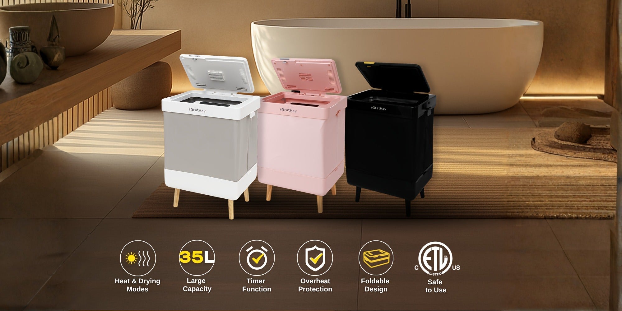 A Towel Warmer Suitable for Bathrooms, a Foldable Towel Bucket, Blanket Warmer, with a Large 35-liter Capacity for Fast. Features and Drying Modes, a Timer Function, and Comes with 6 Tablets. The Perfect Holiday Gift and a Must-have for Staying Warm!