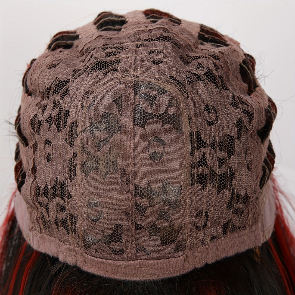 A 24-Inch Wig Featuring a Wine Red Gradient, Designed with a Rose Inner Mesh And Durable Color Retention Technology