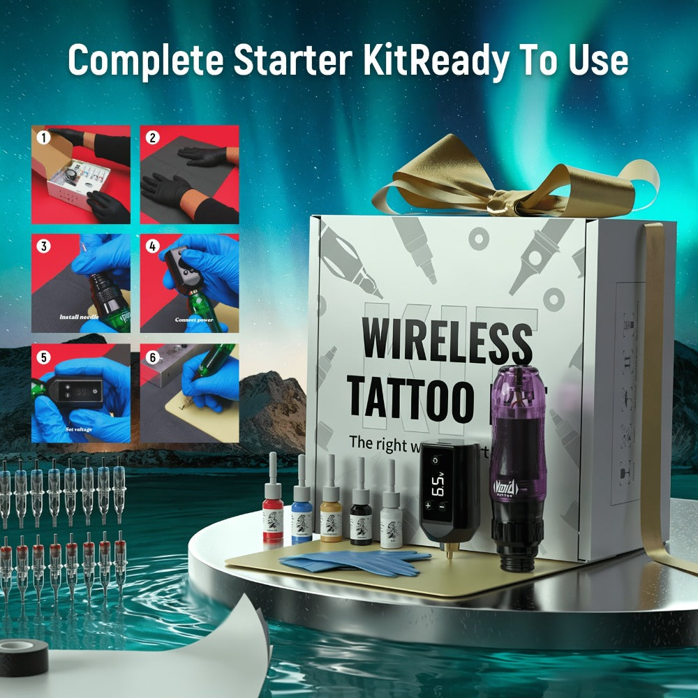 VOID Wireless Tattoo Pen Kit | Cosmic Purple-Aurora Green | 1200mAh Battery | LED Display | Tattoo Needle| Anti-slip Grip Beginner Practical Kit