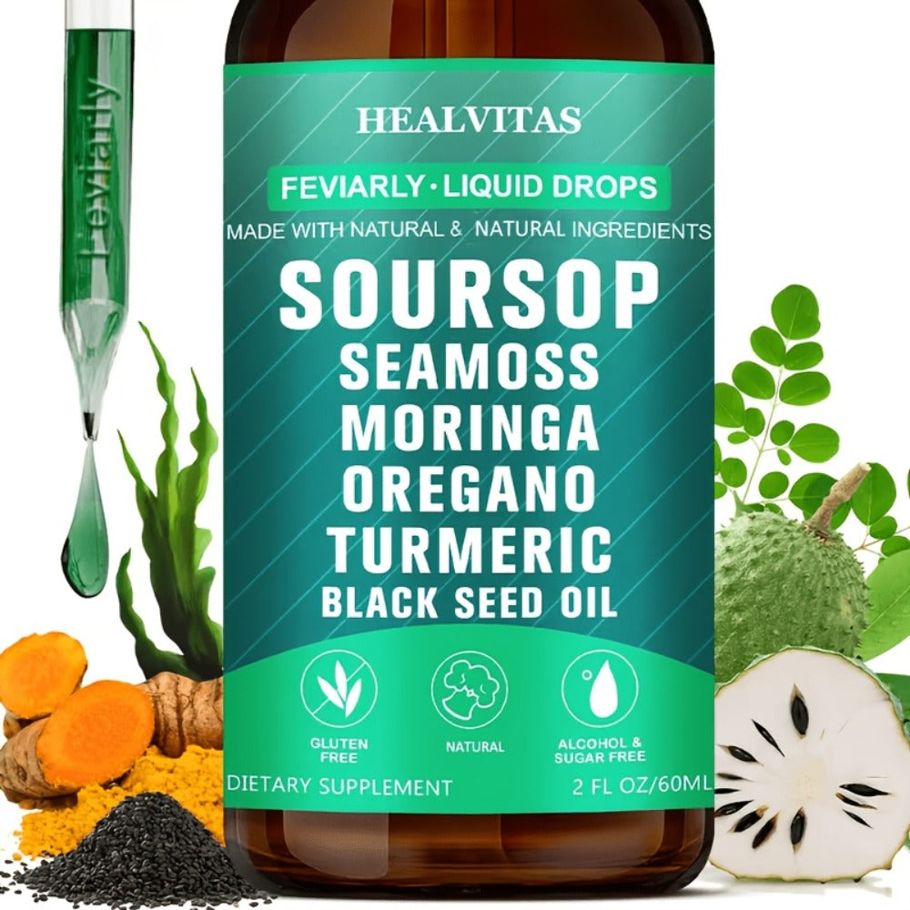 [Herbal Extracts For Health] Soursop Bitters Liquid Drops, Soursop Bitters, 10 In 1 With Sea Moss, Oregano, Ashwagandha, Moringa, Turmeric, Black Seed Oil | Herbal Extracts For Overall Health | Highly Absorbable Natural Formula