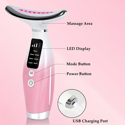 LED Face Neck Shoulder Massager 7-Color Light Therapy Multiple Adjustable Modes USB Rechargeable Facial Beauty Instrument Skin Care Gift for Girls