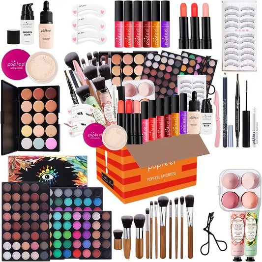 Full Makeup Gift Set — Complete Kit with Eyeshadow Palette Mascara Eyebrow Pencil Highlighter Powder & Brushes | Berry Tones | All Skin Types