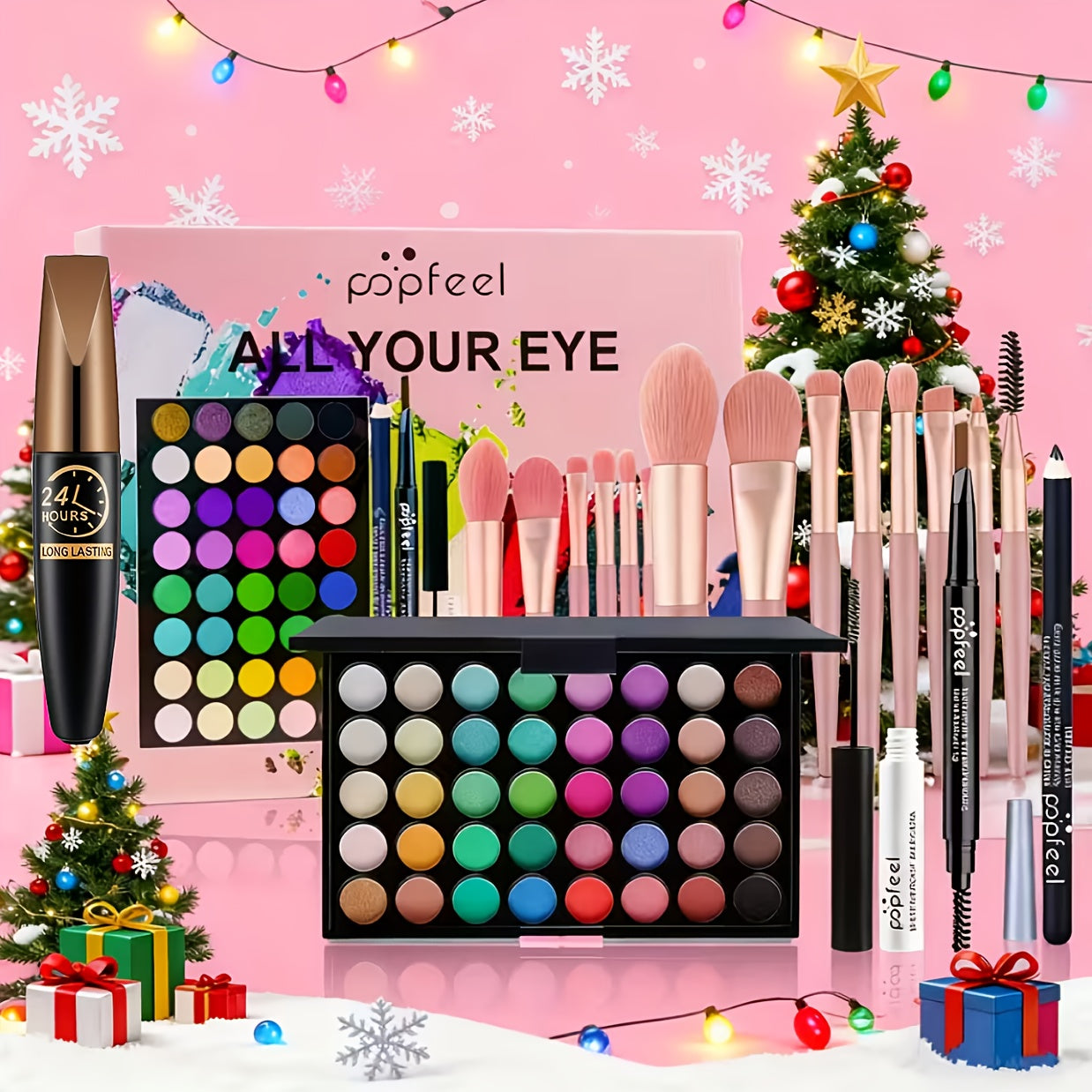 Makeup Kit Full Face POPFEEL All-in-One Eyeshadow Palette Blush Foundation Mascara Brush Set Berry Neutral Shades Gift Set for Women Beginners
