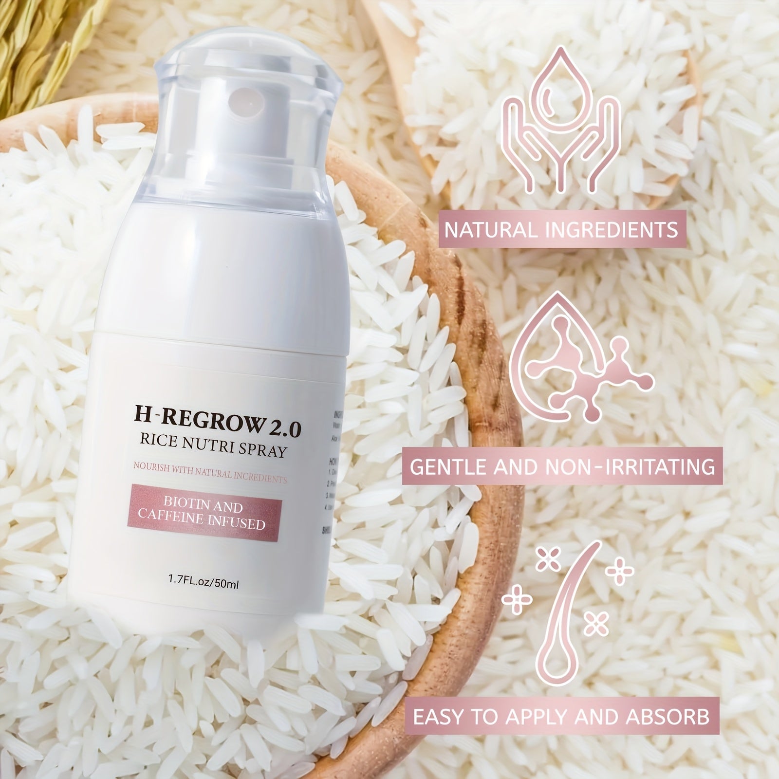 4pcs Natural Rice Scalp Spray, Containing Hydrolyzed Rice Protein, Ginger Root Extract, Moisturizing And Soft Hair, Long-lasting And Light Hair Care, Valentine'S Day Beauty Tool Gift, Christmas/New Year/Valentine'S Day Gifts