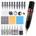 INKSOUL Wireless Tattoo Machine Kit, Includes A 1500mAh Power Supply, 10 Tattoo Needles, 7 Bottles Of Tattoo Ink, As Well As Mixing Cups, Transfer Paper, And Other Tattoo Supplies. A Tattoo Kit Suitable for Beginners And Tattoo Masters.
