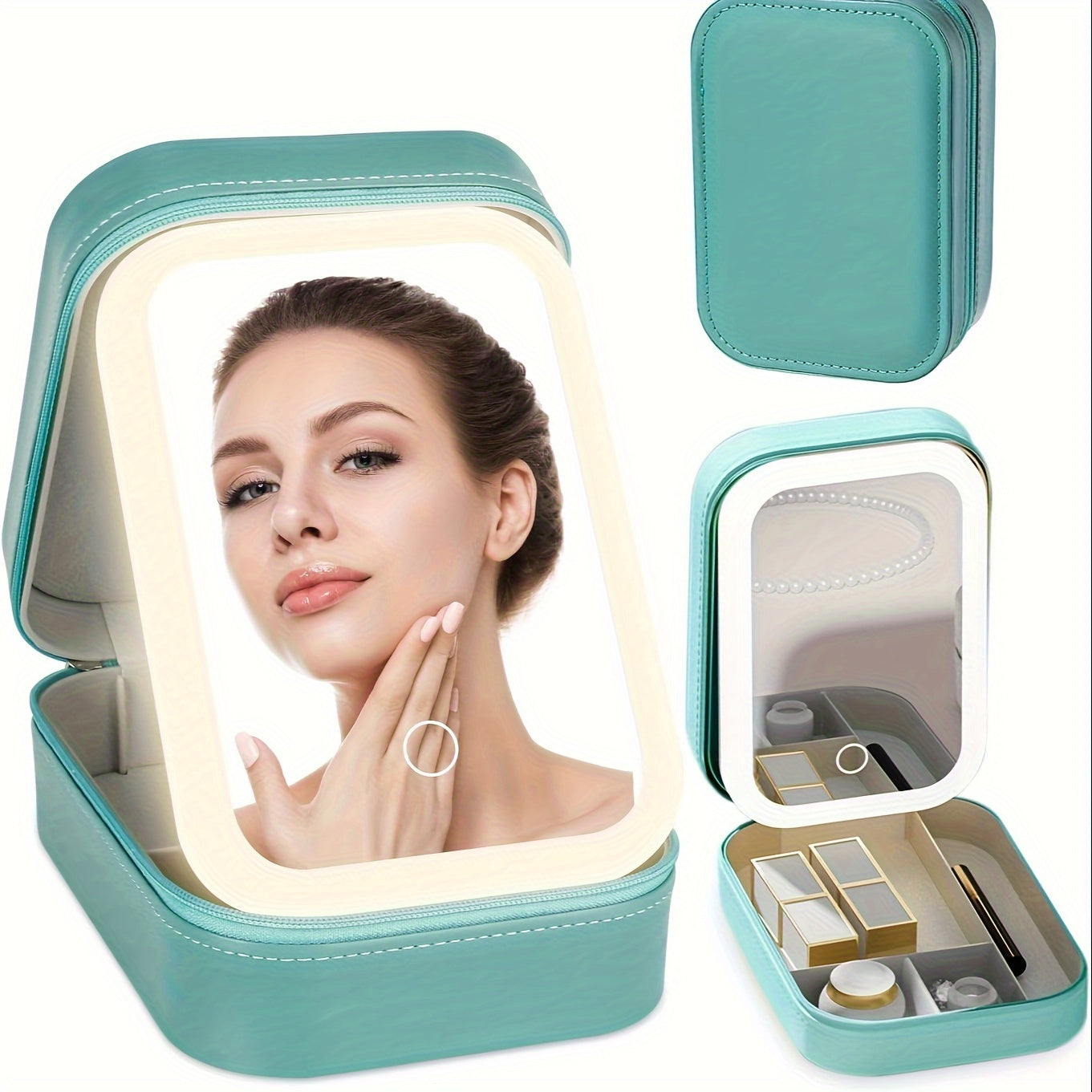 1200mAh Lighted Makeup Mirror, Portable Makeup Mirror For Girl Travel, Makeup Train Case Cosmetic Bag Organizer With Mirror And Lights, Make Up Bag With Light Up Mirror, Makeup Mirror, Wedding Season Traveling Mirror, Mothers Day Gifts