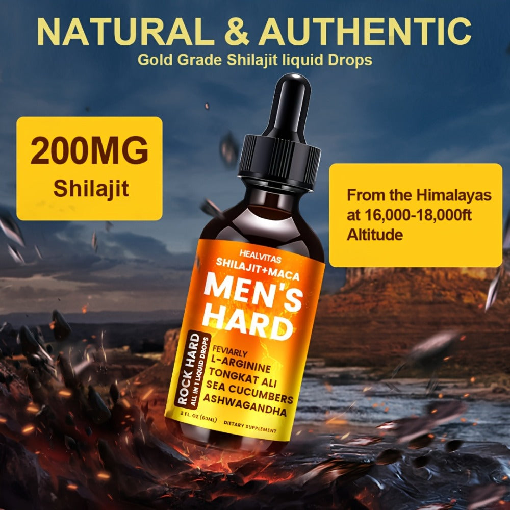 Booster for Men, Men's Hard Liquid Drops, Men's Daily Support, Drive, Long-Lasting, Level Up Manhood, Boost Your T, Support Mood, Rock Hard, Men's Multivitamin with Shila, Maca, Longjack, Fast-acting for Women &men