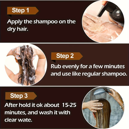 Hair Dye Shampoo 2 Pack Grey Hair 3-in-1 Herbal Plant-Based Squalane Colors in Minutes Kit with Gloves Earmuffs Headgear Shawl Black Brown 500ml Each