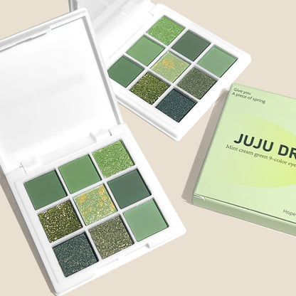 Eyeshadow Palette Green 9 Colors Avocado Forest Green Matte Shimmer Glitter High Pigment Waterproof Eye Shadow Set for Beginners Parties & Daily Wear