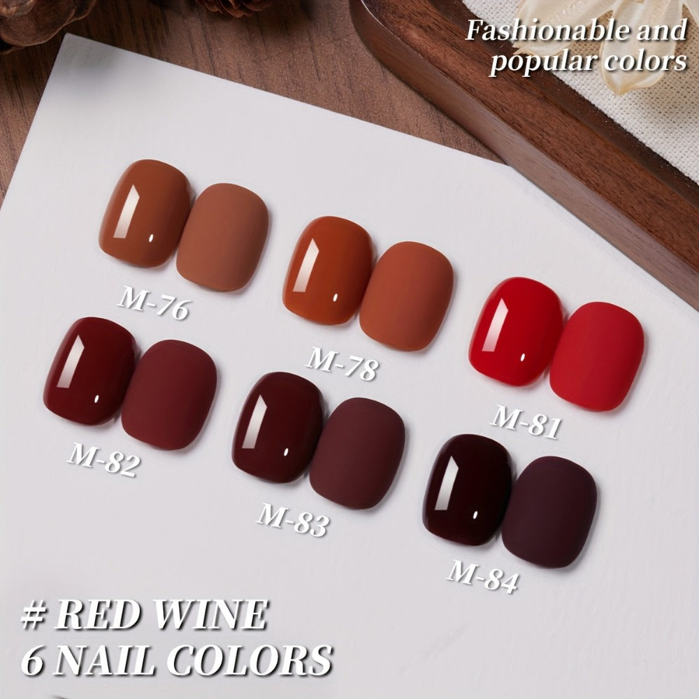 Spring Nail Trends 2025 Bright Nail 6pcs Set 0.51oz New Popular Red Wine Nail Gel Semi Permanent Nail Art Soaking LED Nail Salon DIY Nail Salon Gel