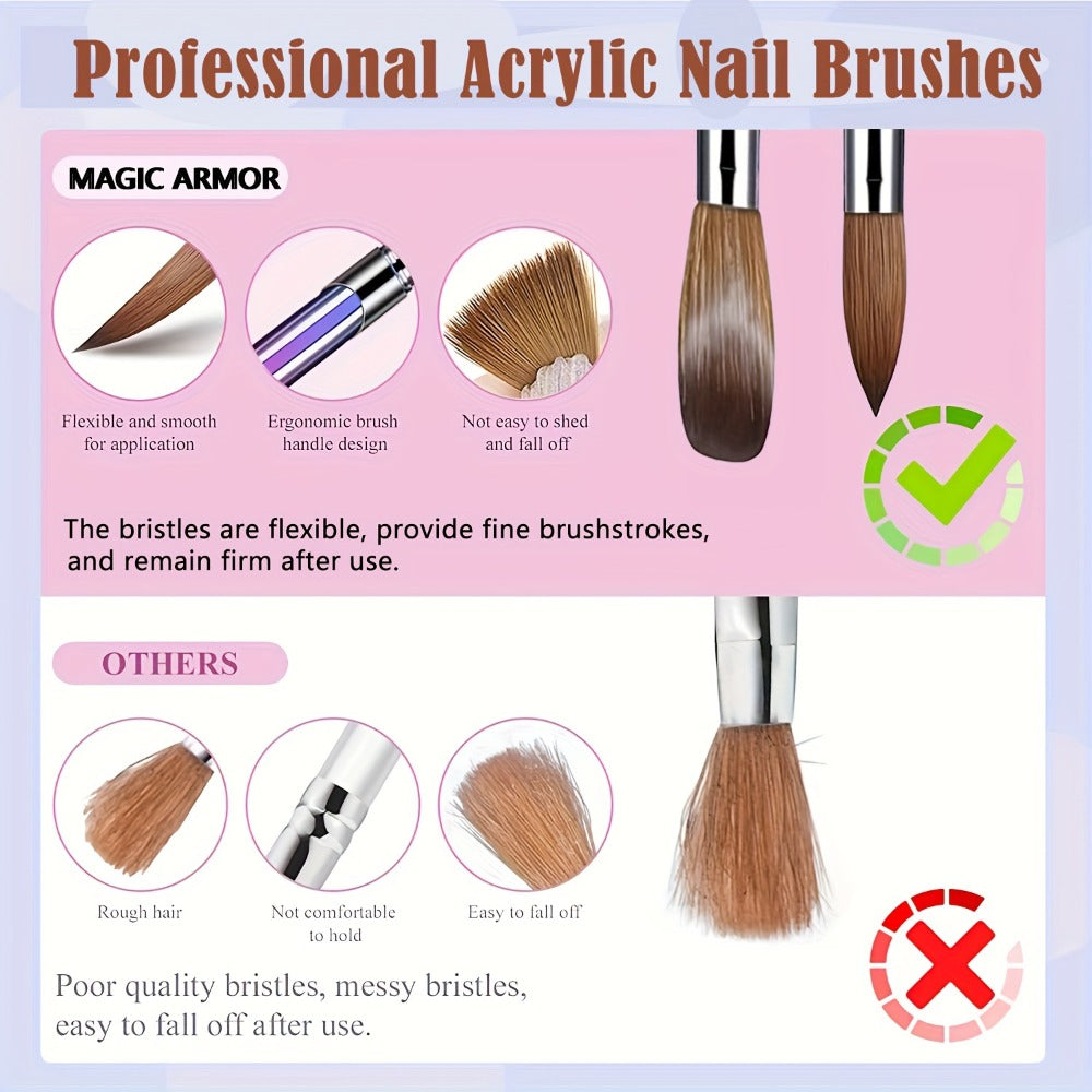 Acrylic Nail Brush Set, 4pcs Acrylic Nail Brush for Nails Size 10/12/14/16 Kolinsky Nail Art Brush for Acrylic Powder Application, Acrylic Nail Extension, 3D Nail Carving Nail Brush Set