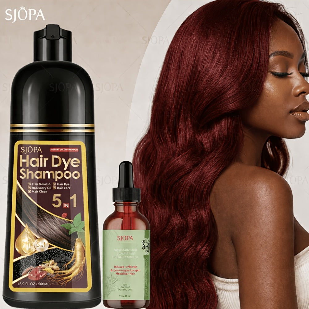Hair Dye Shampoo Kit 3-in-1 with Rosemary Hair Oil - Quick Color, Gentle & Natural Formula | 16.91oz + Oil | 12 Shades | Safe for Skin | Perfect Gift