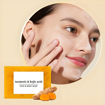 Turmeric Kojic Acid Soap 4Pcs with Foaming Mesh Deep Cleansing Oil Control Moisturizing Lemon Ginger Natural Bar Soap for Face Body All Skin Types Brightening Skin Care Gift