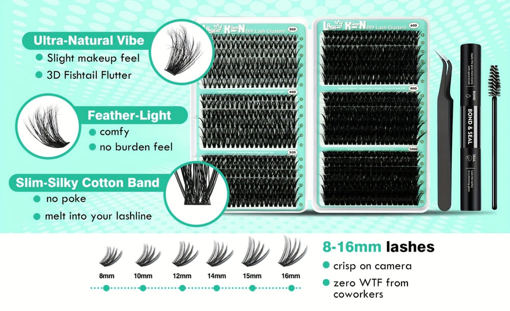 708pcs Mega Lash Clusters Kit with Tweezers Glue & Brush, Ultimate False Eyelashes Collection for Party Wedding Daily Makeup, Soft Silky Fiber Lashes, Full Voluminous Easy Apply Lash Extension Set