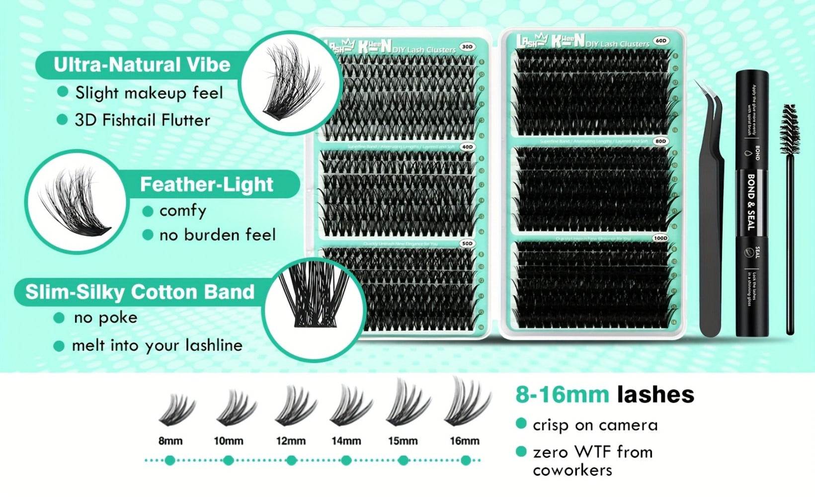 708pcs Mega Lash Clusters Kit with Tweezers Glue & Brush, Ultimate False Eyelashes Collection for Party Wedding Daily Makeup, Soft Silky Fiber Lashes, Full Voluminous Easy Apply Lash Extension Set