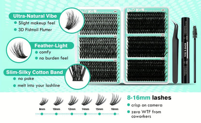 Lash Clusters Kit 708Pcs with Tweezers, Glue & Brush – Soft Silky Fiber False Eyelashes, Full Voluminous DIY Lash Extension Set for Party, Wedding, Bridal & Daily Makeup, Beginner to Pro
