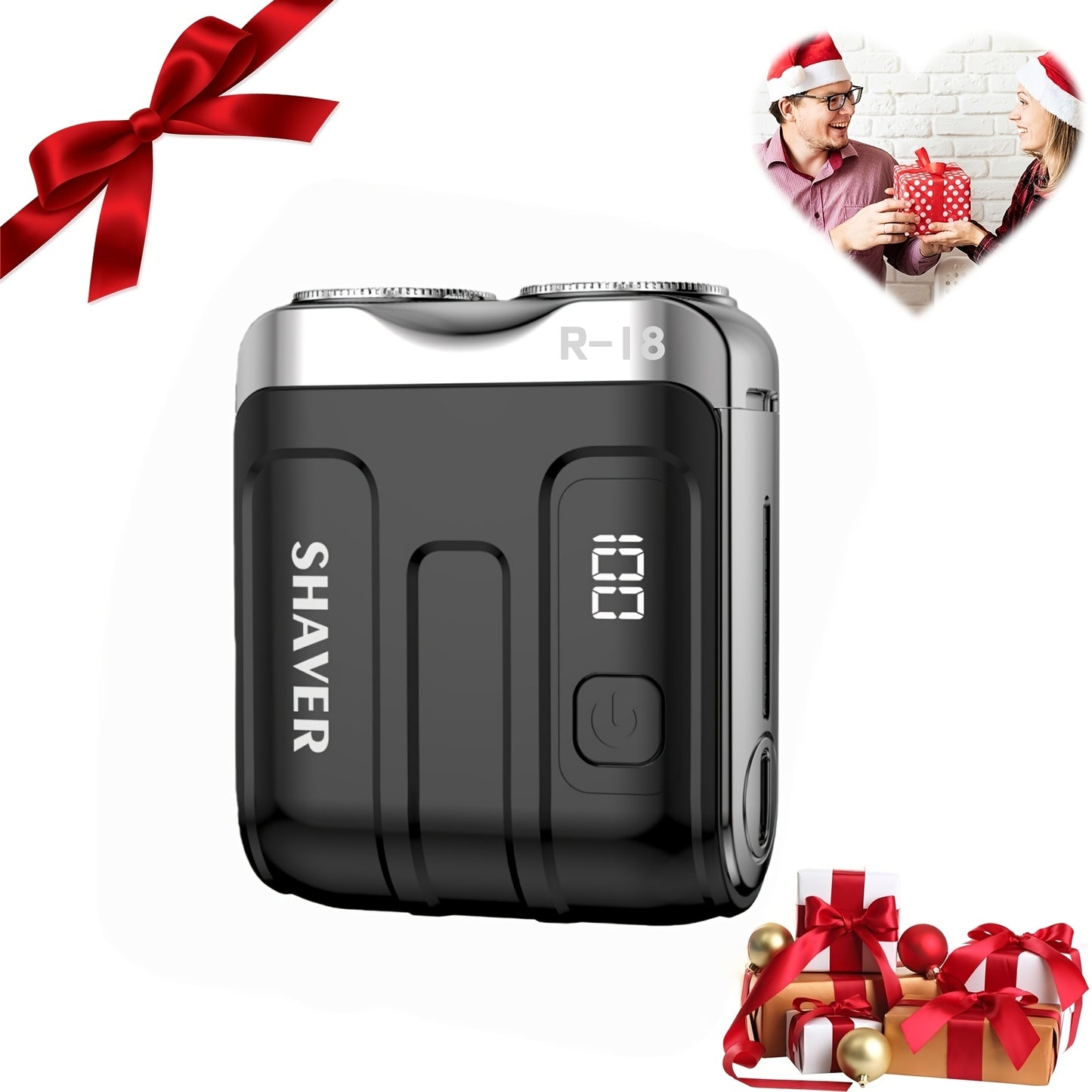 Electric Shaver for Men Mini Portable Dual Floating Blade with Digital Display USB Rechargeable Compact Travel Razor Clean Shave Classic Black Gift for Him Holiday Christmas