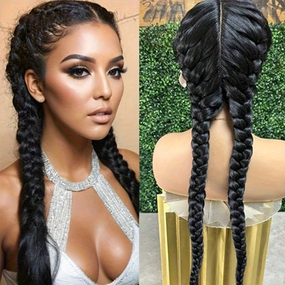 Braided Lace Front Wig 13x4 for Women — 26 Inch 250% Density Synthetic Braid Wig with Baby Hair, Rainbow Colors Blue Pink Yellow 613 Black, Heat Resistant for Party Cosplay