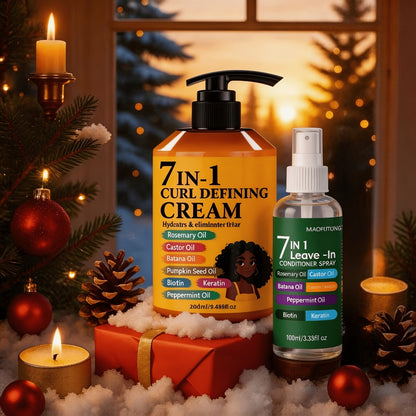 7-in-1 Hair Styling Cream & Leave-In Conditioner Spray Set 2pcs - Rosemary, Castor, Batana & Pumpkin Seed Oil with Biotin & Keratin | 9.47oz + 3.38oz