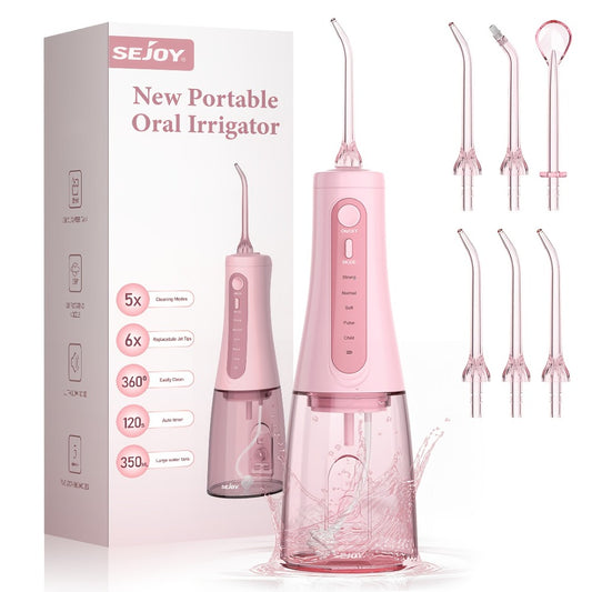 Water Dental Flosser Oral Irrigator With 5 Modes, 11.83oz Cordless Water Teeth Cleaner Pick 6 Tips, IPX7 Rechargeable Portable Powerful Battery For Travel & Home Braces & Bridges Care