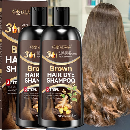 Brown Hair Dye Shampoo 2-Pack 3.38oz — Polygonum Multiflorum & Ginger Extract, Covers Gray Hair, Deep Moisture Anti-Frizz Long-Lasting Color