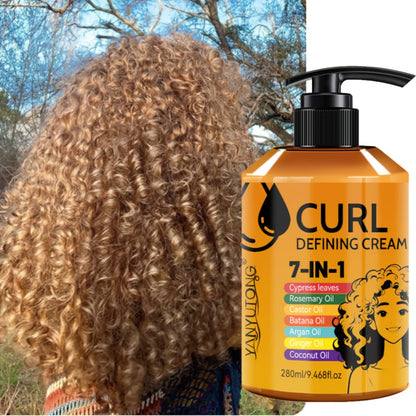 Curl Defining Cream 7-in-1 Anti-Frizz Moisturizing Hold - Curly Hair Styling Cream for Wavy Coily Hair Long-Lasting Elasticity Non-Sticky Curl Enhancer Women Men 280ml