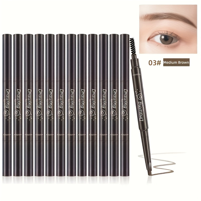 [12 Pack Eyebrow Pencil] 12 Pack Double Headed Eyebrow Pencil Waterproof 5-Color Natural Makeup Double Headed Automatic Eyebrow Pencil Waterproof Long Effect Easy Eyebrow Pencil And Eyebrow Brush