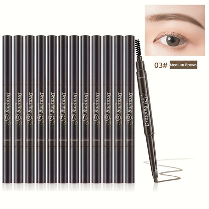 Eyebrow Pencil 12 Pack Double-Headed Automatic Waterproof Brow Pencil with Brush Tip 5 Colors Natural Makeup Long-Lasting Precision Eyebrow Definer for Women