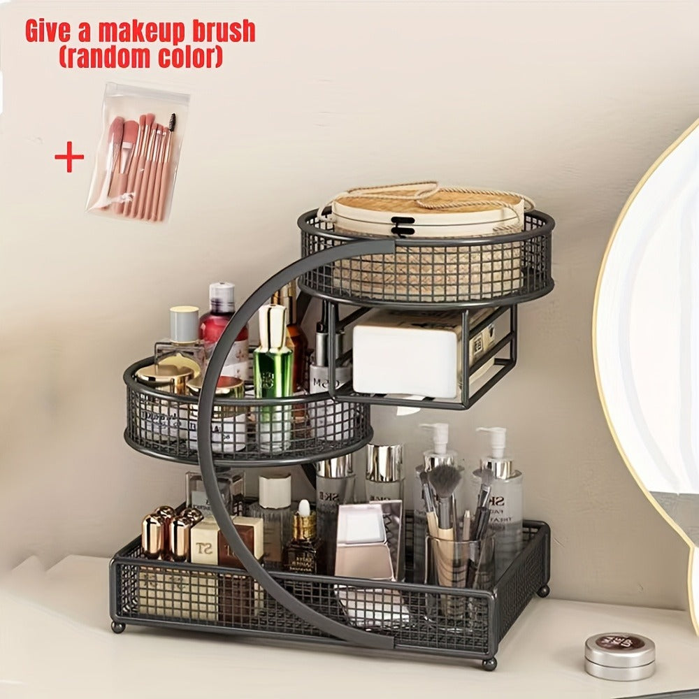 Lightweight Metal Cosmetic Storage Rack with Makeup Brushes No-Installation Countertop Organizer for Dresser Bathroom Vanity Skincare Makeup Black White