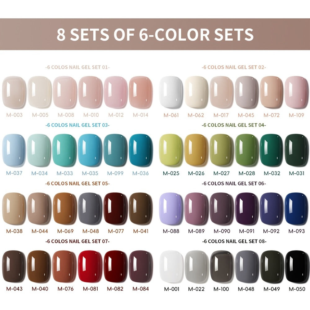 Gel Nail Polish Set 6pcs Solid Color Self-Leveling Soak-Off LED UV Nail Art Polish Popular Colors Daily Salon Manicure Kit Women