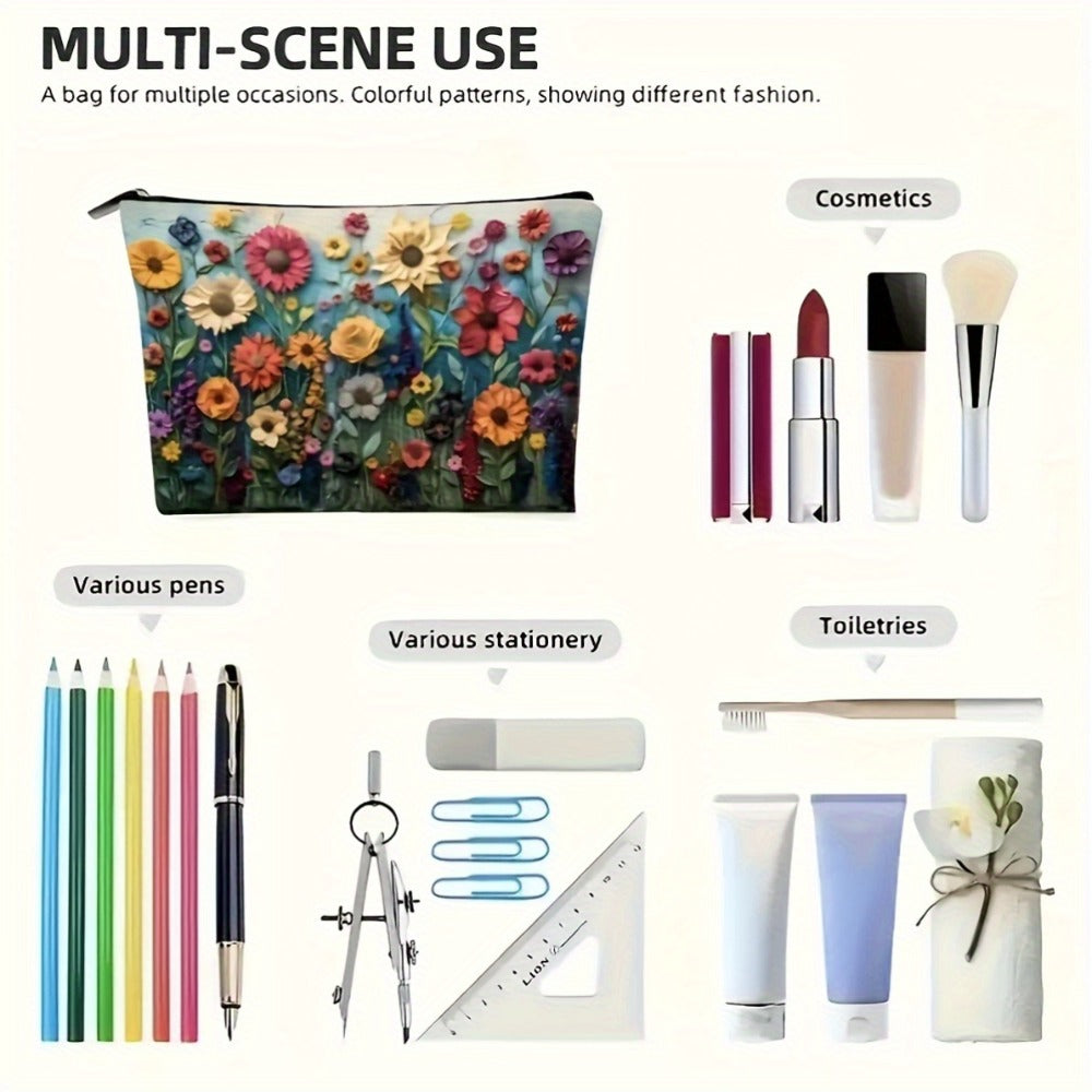 Set of 4 Versatile Makeup Bags Featuring a Daisy Floral Design, These Durable And Foldable Travel Bags Come with Zipper Closures, Making Them Perfect Gifts for Women, Sisters, Girls, Nieces, And Girlfriends for Birthdays Or Christmas