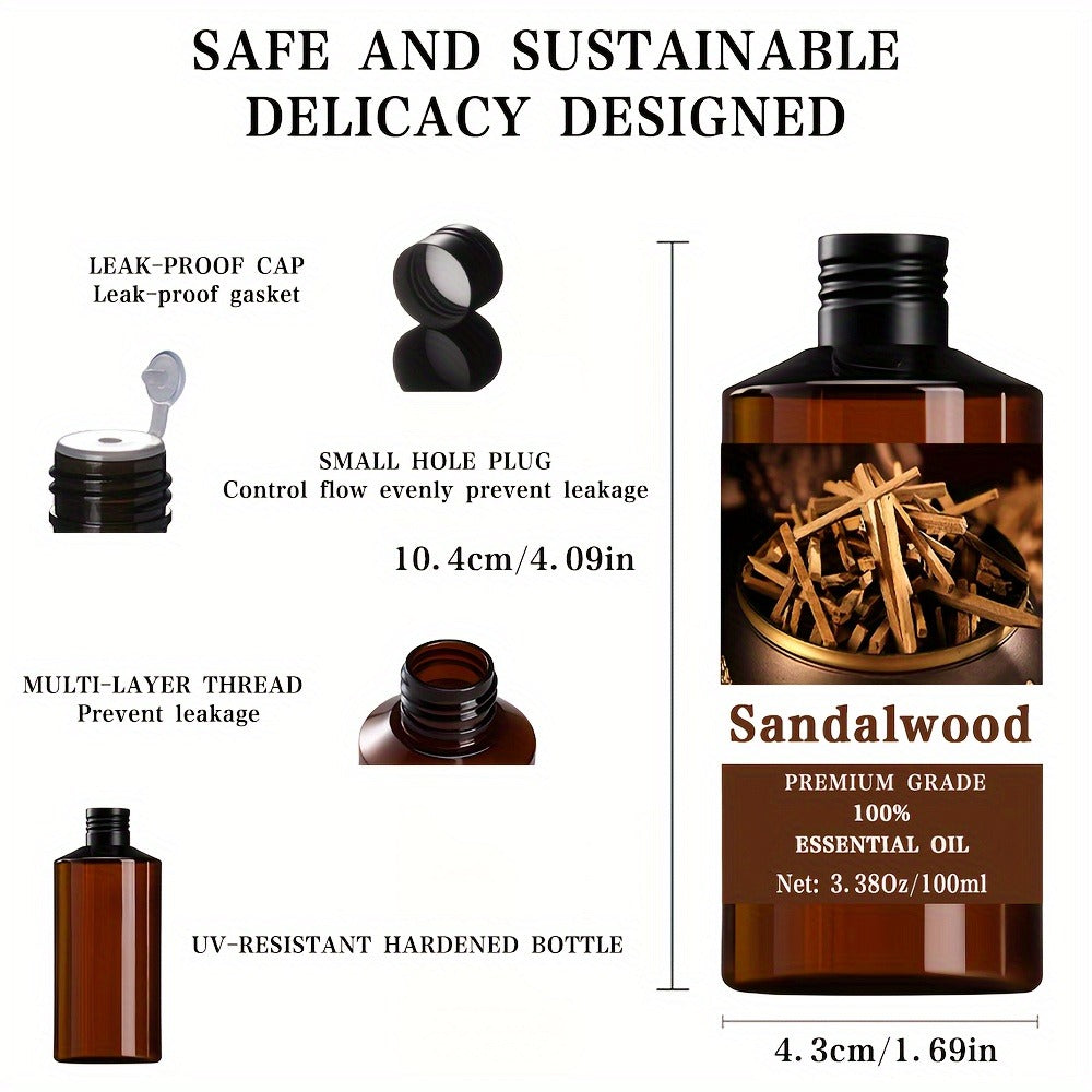 Sandalwood Essential Oil, 100ml/3.38fl.oz, 100% Pure & Natural Care Grade for Nail, Hair & Skin Care, Massage, Moisturizing Massage Essential Oil for Men & Women, Meditation Gift, Perfect Christmas Gift