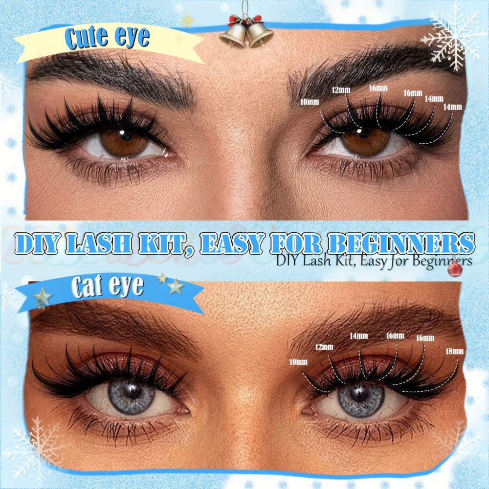 Fairy Lash Clusters Kit, 8mm-18mm Manga C Curl Anime Eyelash Extension Kit Individual Spike Lashes Volume Natural With Spikes Wet-Look Spiky