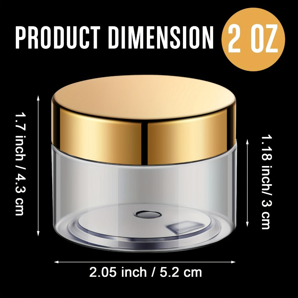 Plastic Jars with Lids 2oz 100 Pack Wide Mouth Clear Containers with Golden Flip Top Lid for Lotion Cream Body Butter Rhinestones Travel Storage Cosmetic Jars