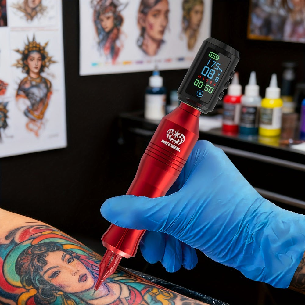 Neebol Tattoo Machine Kit Complete, Rotary Tattoo Pen Kit, Display Screen, 8 Hour Battery Life, 10/20 Cartridge Needles, Portable Design, Cordless Tattoo Gun Wireless Tattoo Supplies Equipment for Beginners And Artists, Body Art Makeup Easter Gifts