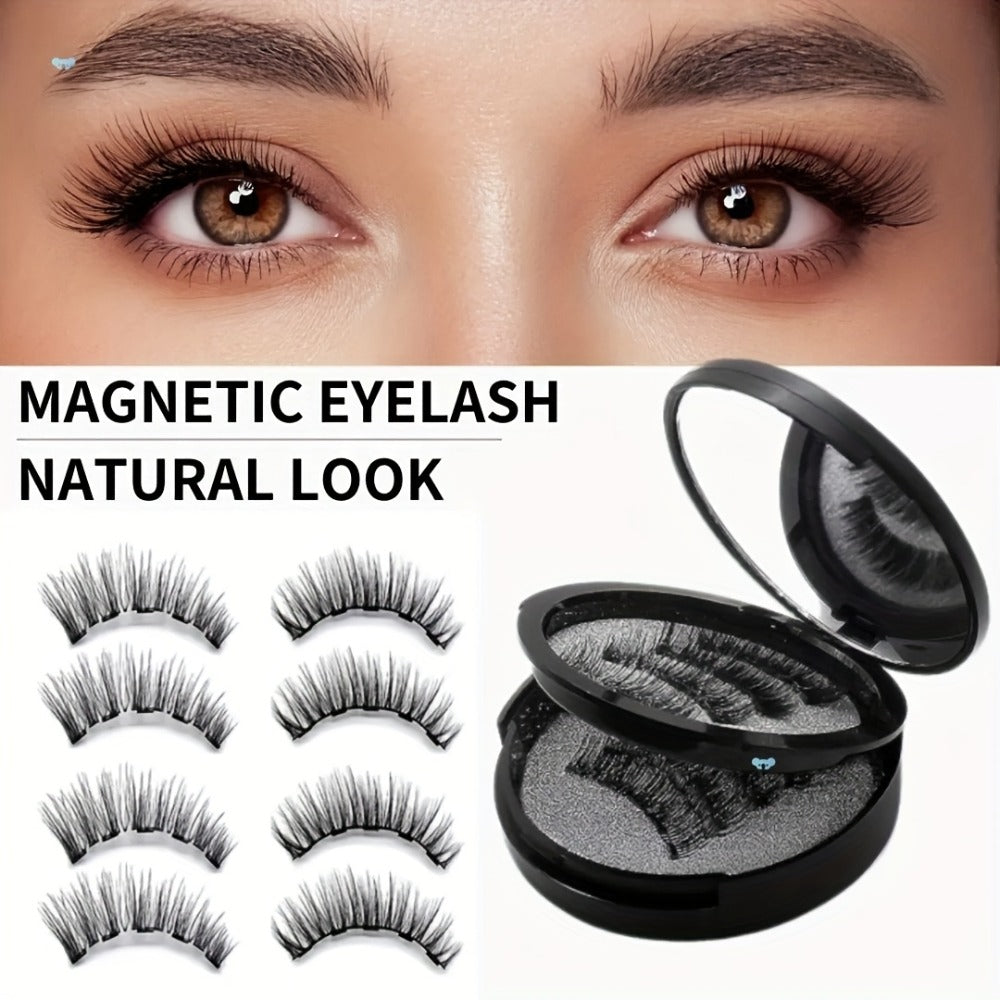 8 Pairs of Natural Glue Free 3D False Eyelashes, No Eyeliner, Reusable Dual Magnetic False Eyelashes Set, with Clip, Reusable, Waterproof, Glue Free, Easy to Wear At Christmas, Ladies Gift